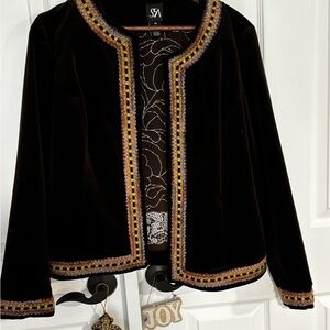 Sax Fifth Avenue Women's  Brown Velvet Jacket with Multicolor Trim size 14